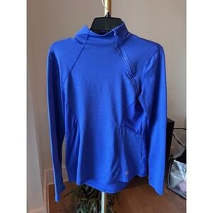 Women's Blue Textured‎ Quarter Zip Pullover Top- M